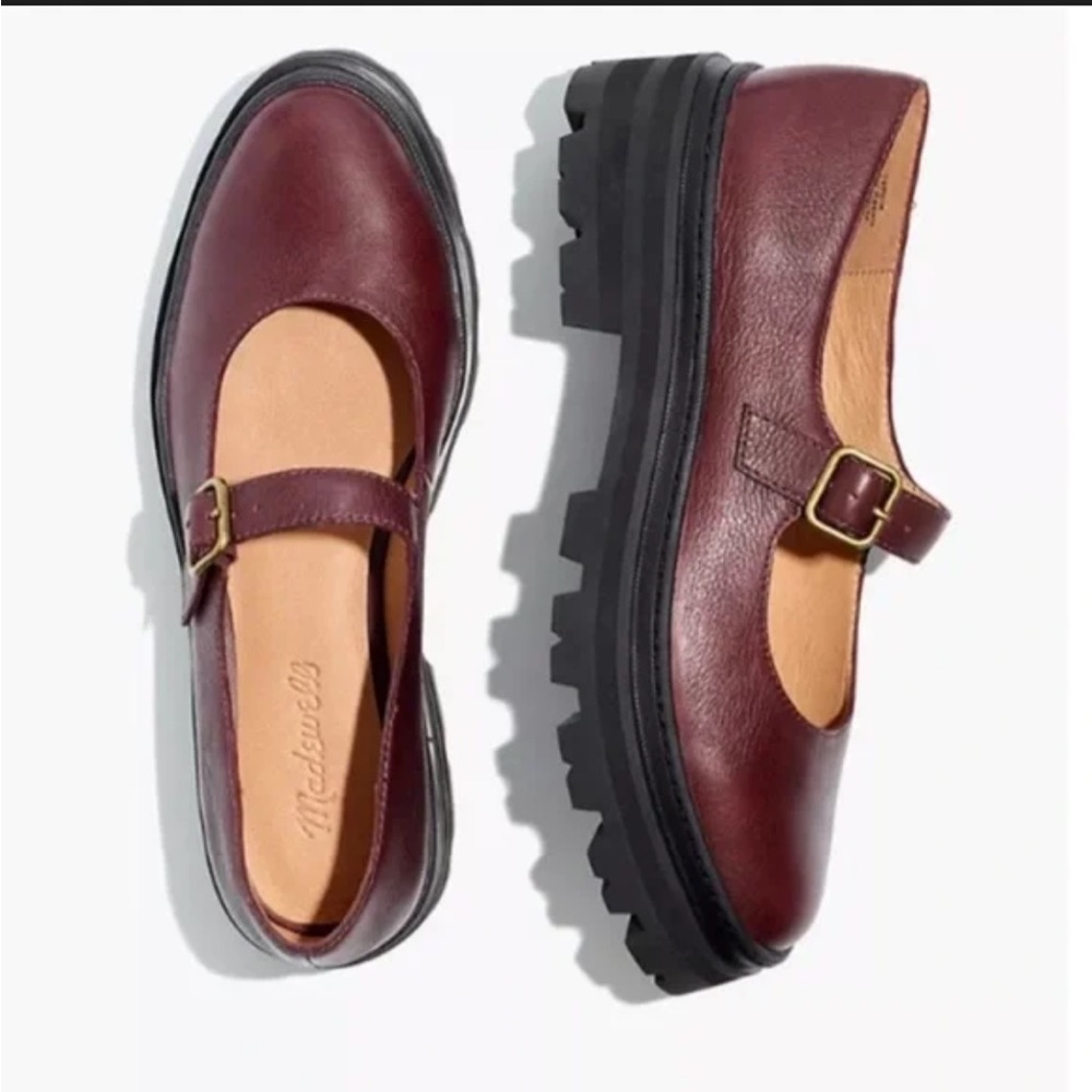Madewell The Freya Mary Janes Womens 9.5 Shoes Burgundy Leather Lugsole Platform